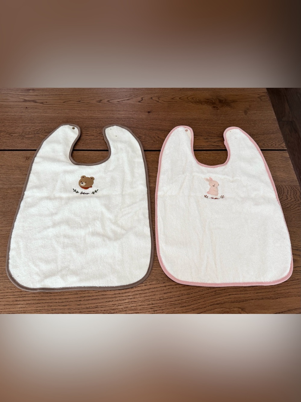 2 Waterproof Large Terry Cloth Toddler Bibs with Cute Embroidery Adjustable Snap
